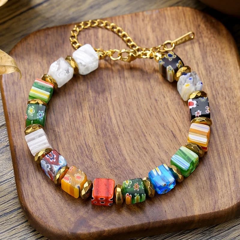New Handmade Murano Floral Glass Bead Bracelet Fashionable String Beads Diy Personalized Crystal Necklace For Ladies Jewelry
