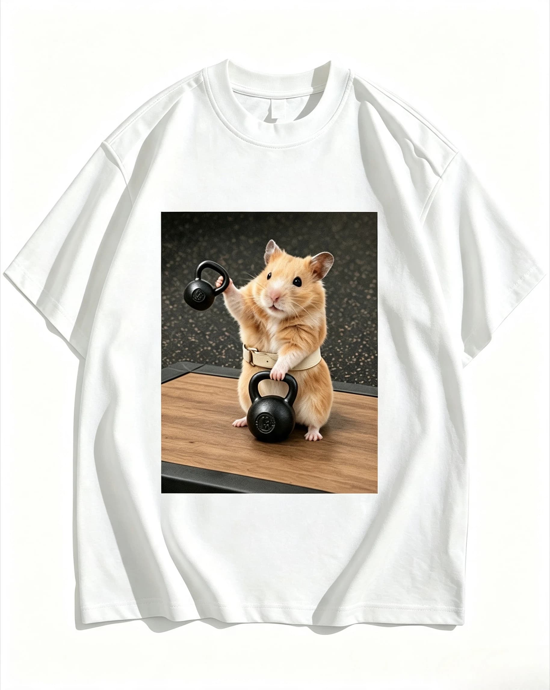 Strong Hamster Workout Kettlebell Scene T-shirt Men Women Fitness Lover Printed Tee Soft Cotton Loose Daily Streetwear Tops