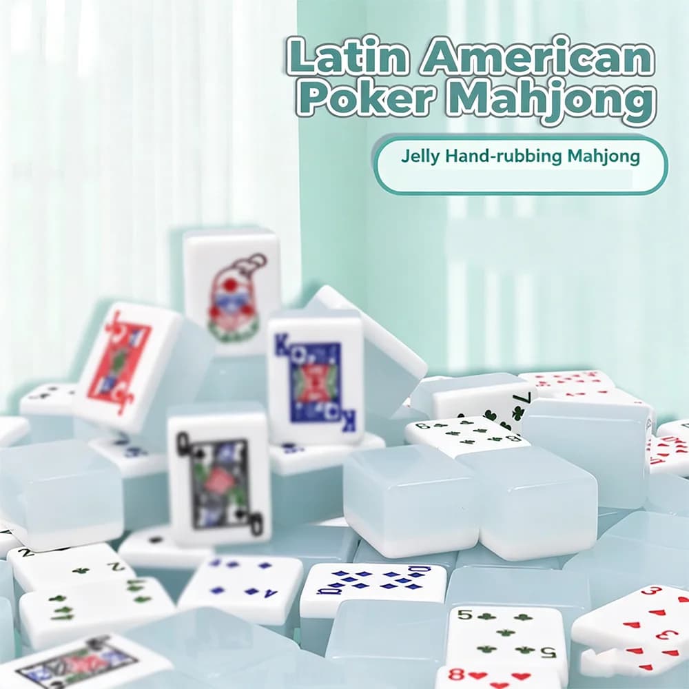 Set di Mahjong in Acrilico Resistente all'Usura a Tema Poker Latino-Americano, Kit da Gioco Portatile per Casa e Tempo Libero, Ideale come Regalo