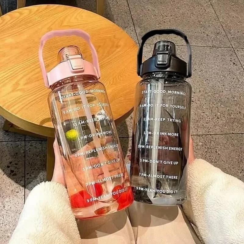 2 liters sports water bottle with water bottle Large capacity portable water bottle Fitness Bike Cup Summer cold water bottle with time indicator