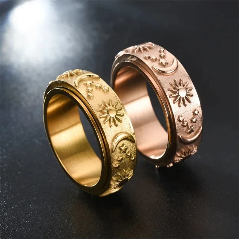 Anello rilassante per l'ansia rotante della Boemia con stella e luna per le donne in acciaio inossidabile Ruota liberamente Anelli Fidget Spinner Gioielli