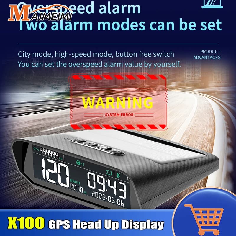 X100 Solar Car HUD GPS Head-up Display LCD Display Windscreen Projector Digital Speedometer Odometer Altitude Overspeed Alarm