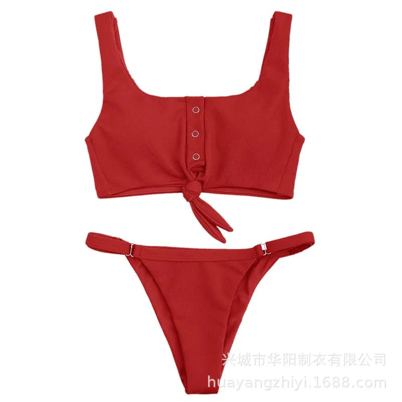 Bathing Suit Women Solid Color Swimsuit Backless Women's Fashion Split Swimsuit Bikini Europe And America