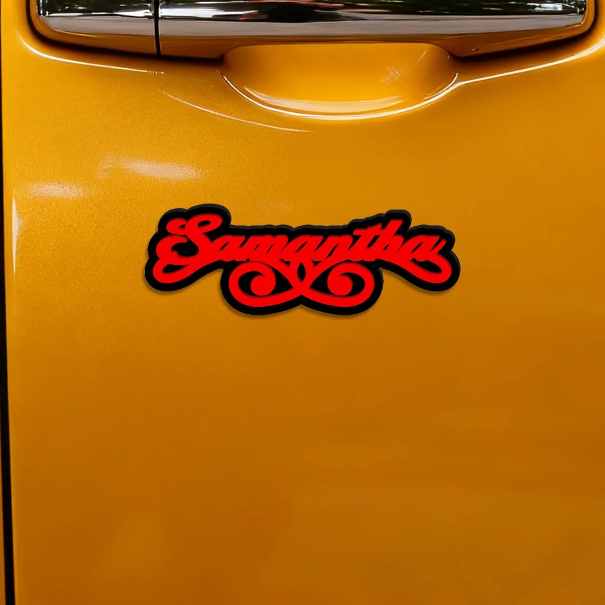 Eleganti Adesivi per Auto Samantha Swirl Flourish Signature, Decalcomanie in Acrilico Rosso Stratificato per Auto, Chitarra, Accessori Fai-da-Te, Regali