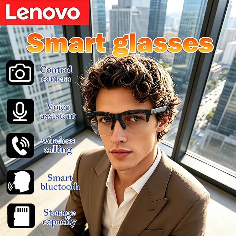 Occhiali Smart AI Lenovo 2026 Nuovi con Traduzione AI 8K, Chiamate HD a Mani Libere, Registrazione Chat AI, Riproduzione Musicale