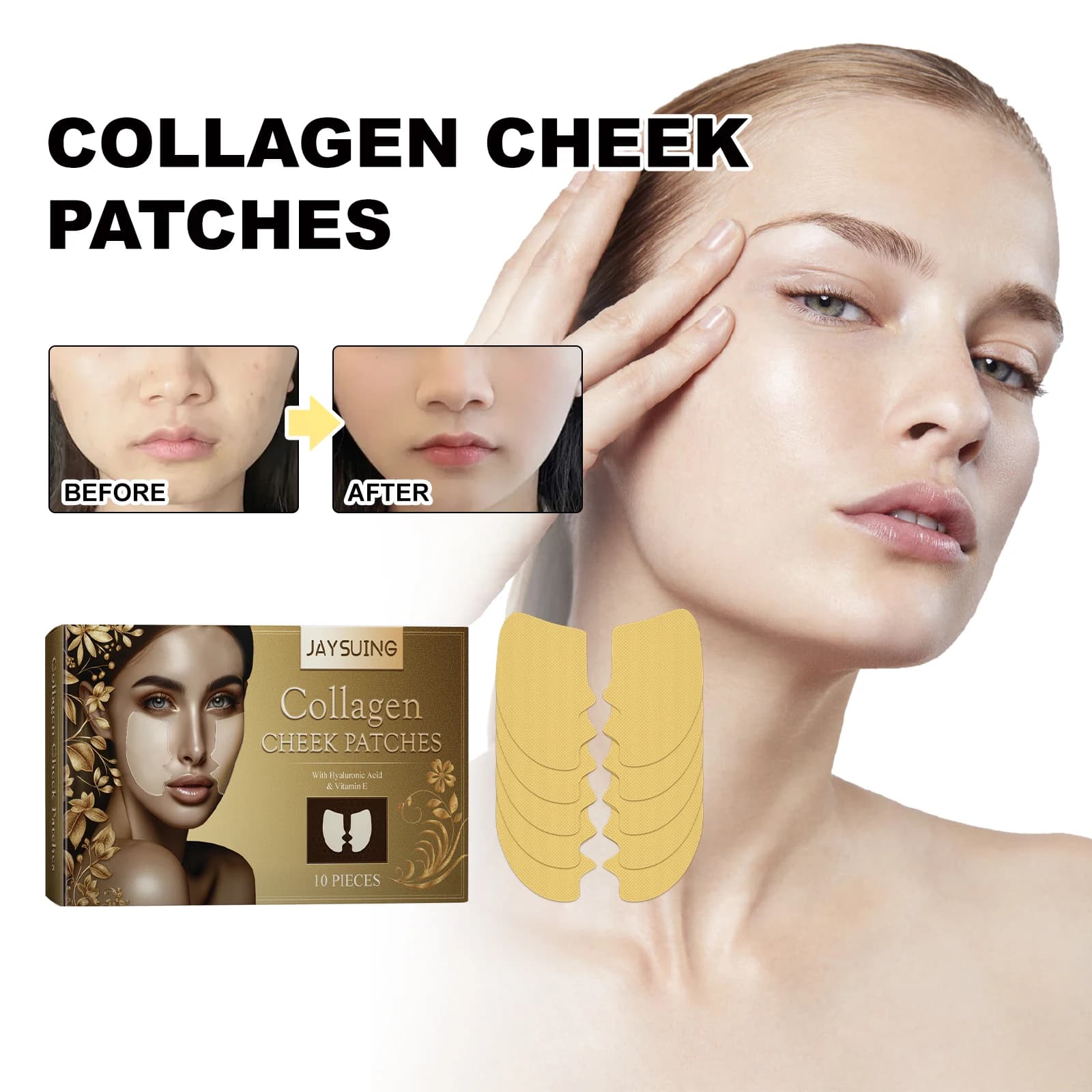 Patch for collagen cheeks hyaluronic acid containing patch to smooth thin lines, lift, firm and hydrate face skin