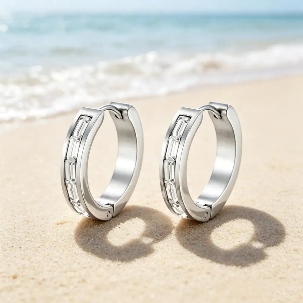 Stainless Steel Hoop Earrings For Women Men Gold Silver Color White Zircon Round Small Ear Buckle Wedding Party Jewelry Gifts