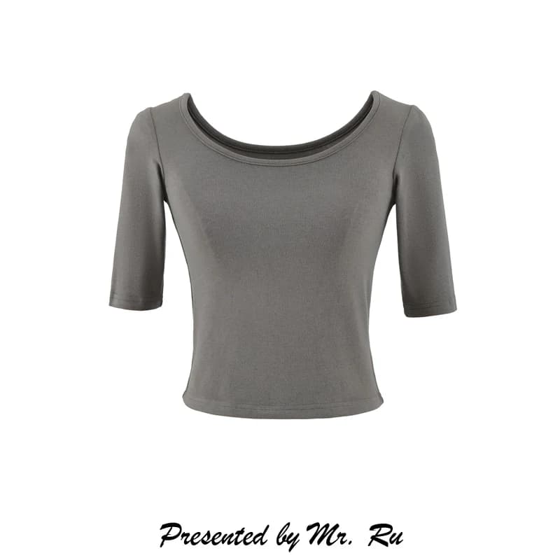 Slim Fit Short Sleeve U-Neck T-Shirt Women's Versatile Pure Color Base Layer Shirt Summer Fashionable Casual Top