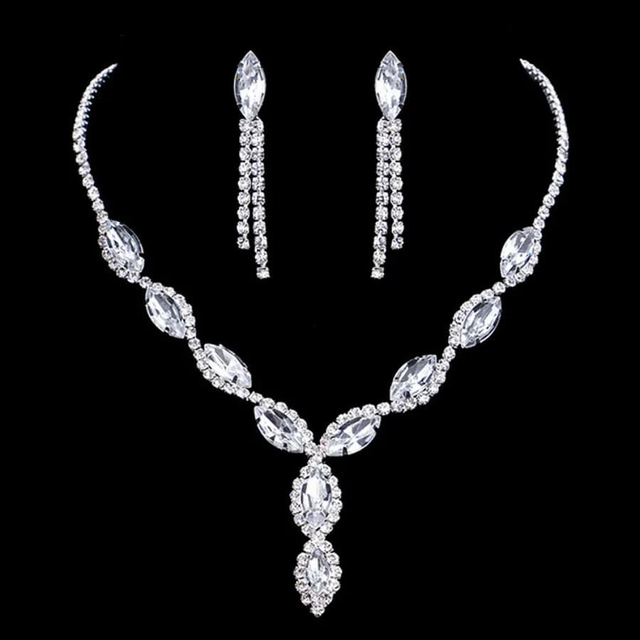 Bridal Jewelry Set Necklace with Water Drop Pendant with Luxury Drill, Large Gloss Crystal Earrings, Wedding Dress Accessories