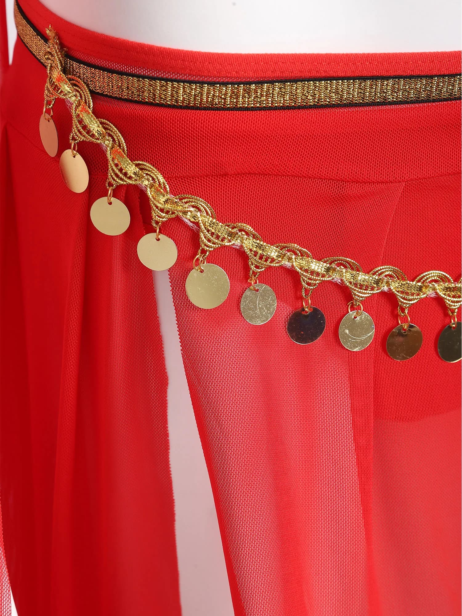 Costume da Danza Indiana per Donne, Top Corto con Maniche, Gonna in Rete con Spacco, Slip e Cintura con Paillettes, Seducente Outfit per Danza del Ventre