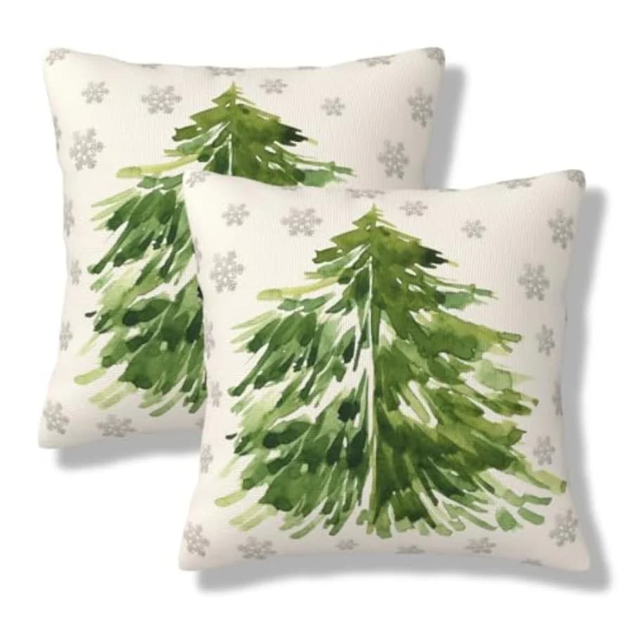 Watercolor Pine Tree Throw Pillow Covers 18x18 Inch Set of 2 Rustic Botanical Square Pillow Cases Nature Green Trees Outdoor Pi