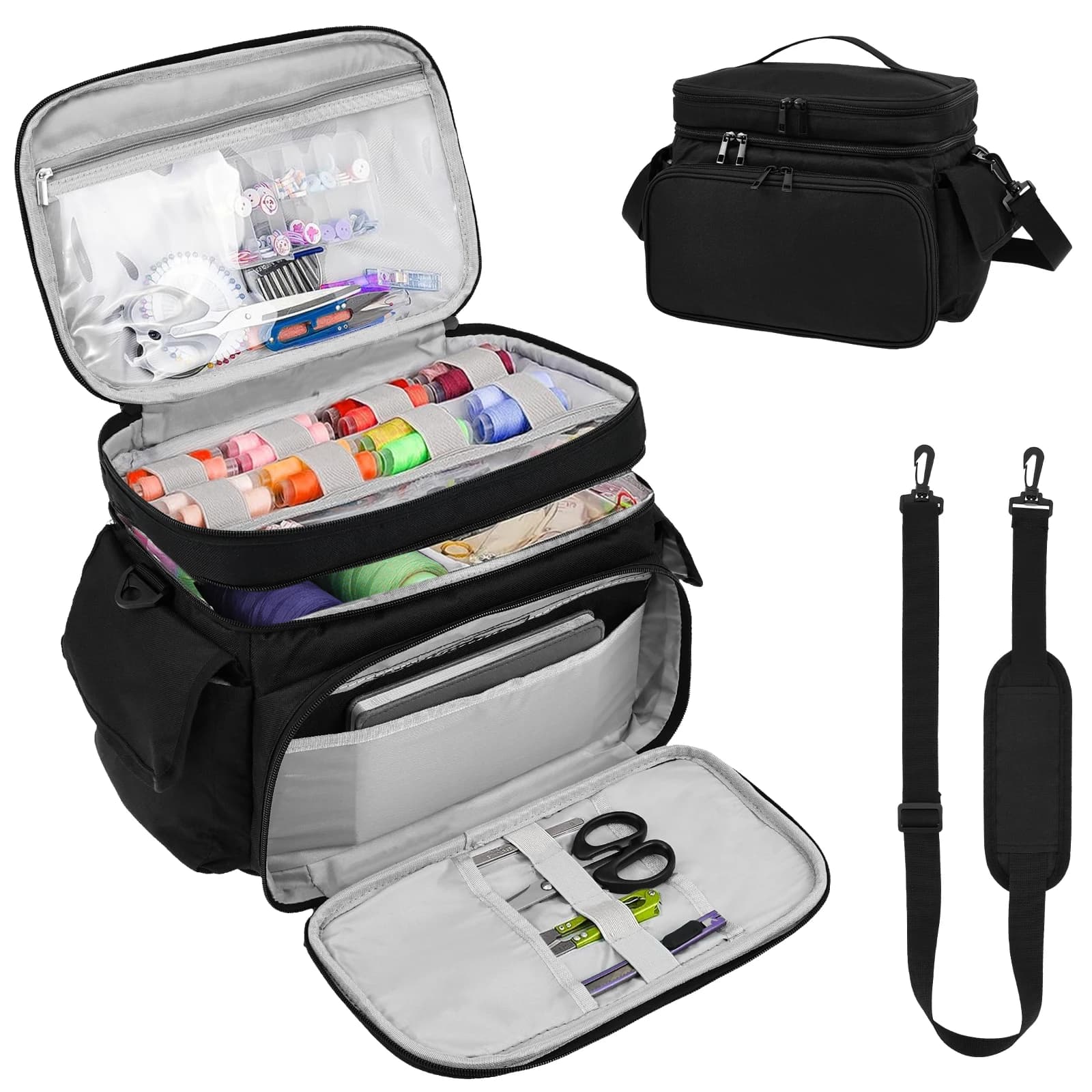 Borsa Grande per Cucito, Borsa Portaoggetti per Lana e Filati, Organizer per Uncinetti e Ferri da Maglia, Accessori Fai-da-Te