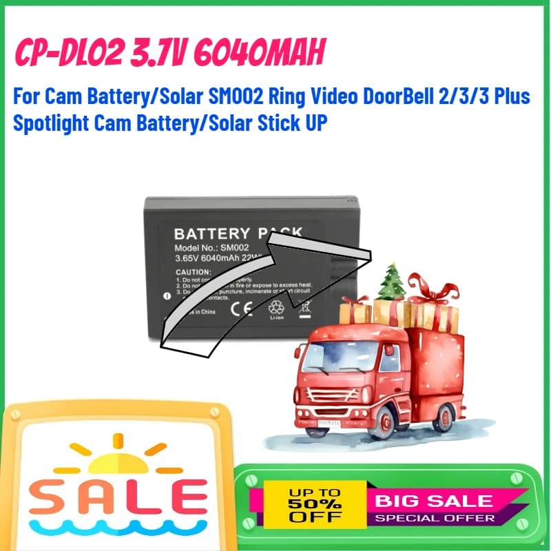 Batteria CP-DL02 3.7V 6040mAh per Cam Battery/Solar SM002 Ring Video Doorbell 2/3/3 Plus Spotlight Cam Battery/Solar Stick UP