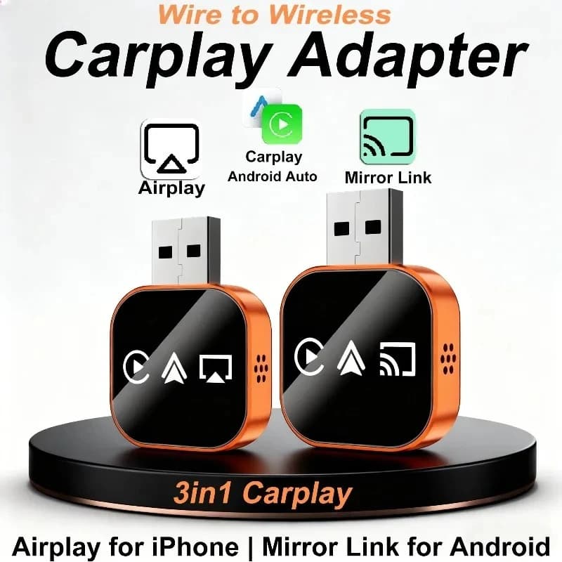 Adapter CarPlay Wireless 3-in-1 2026 Updated for Apple Mirror Link Android Auto, WiFi Bluetooth USB Plug & Play Mini CarPlay