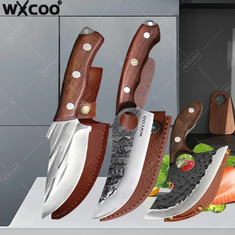 WXCOO 1~4PCS Forged Multipurpose Knife Utility Knives Chef Kitchen Forged Butcher Knives Fruit Cutter Cooking Bottle Opener BBQ
