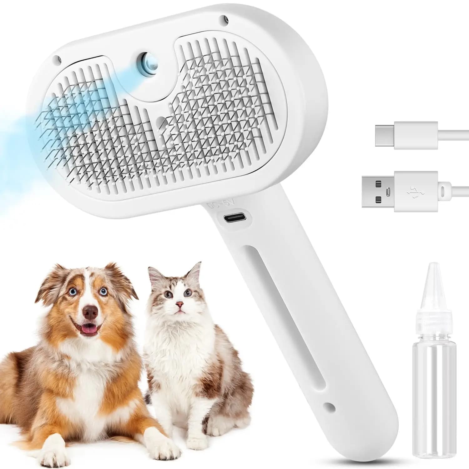 Self-Cleaning Pet Steam Brush for Dogs & Cats, Anti-Static Mist Spray Grooming Comb for Shedding, Long & Short Hair, No Flying Hair