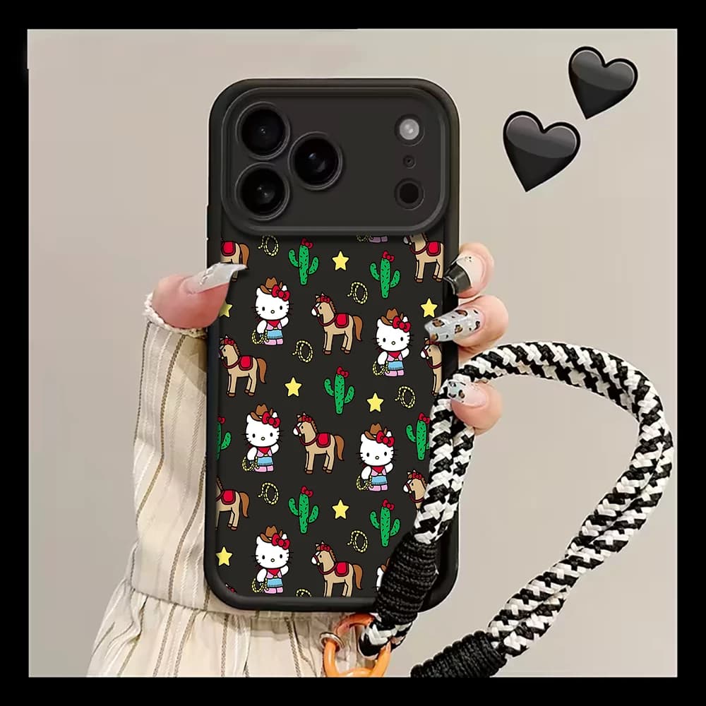 Custodia Morbida con Laccetto da Polso Hello Kitty per iPhone 17 16 11 12 13 Pro Max 14 15 Plus ProMax XR 7 8