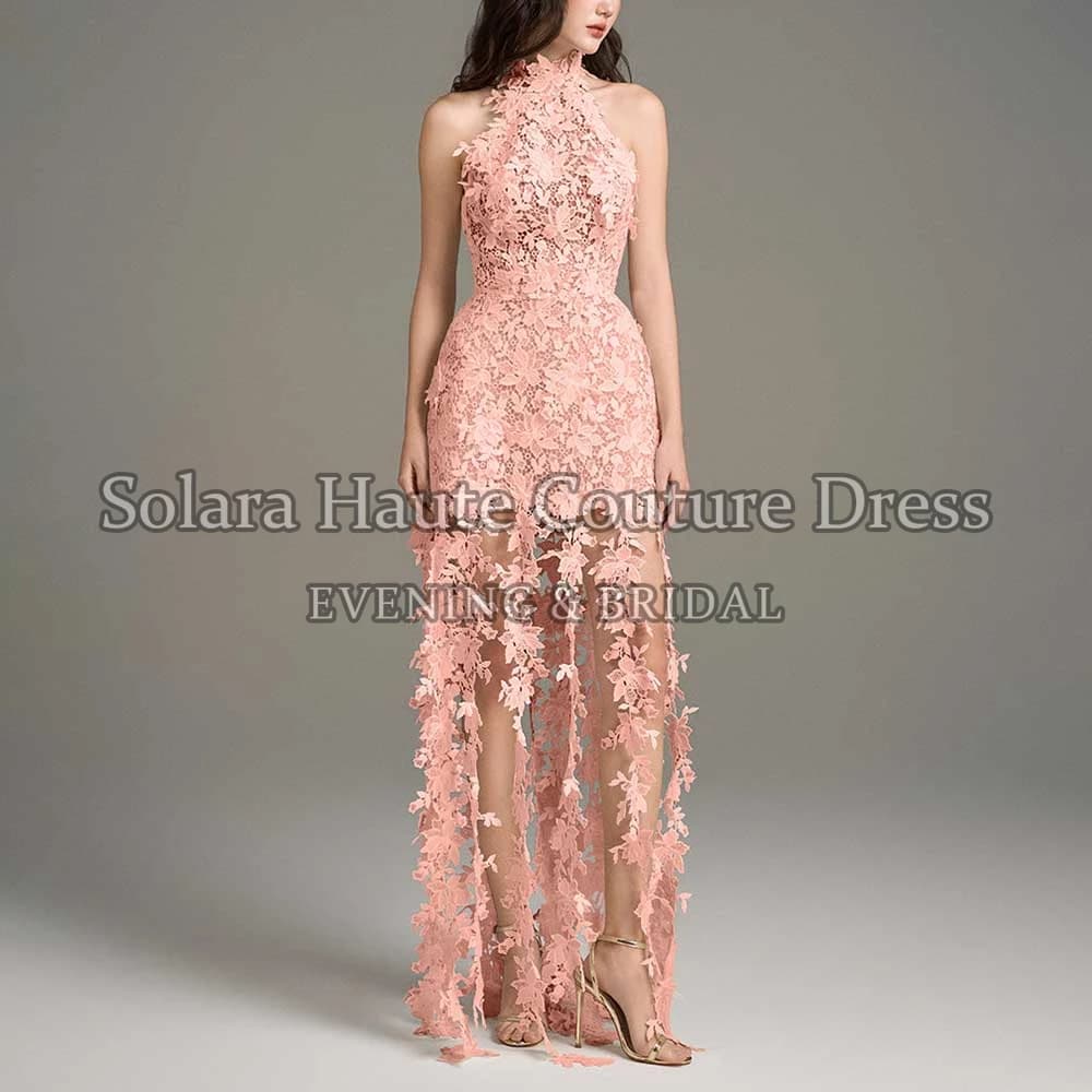 Solara Customized High-neck Lace Straight Formal Elegant Prom Dresses Sleeveless Floor-length Luxury 2026 Evening Dresses