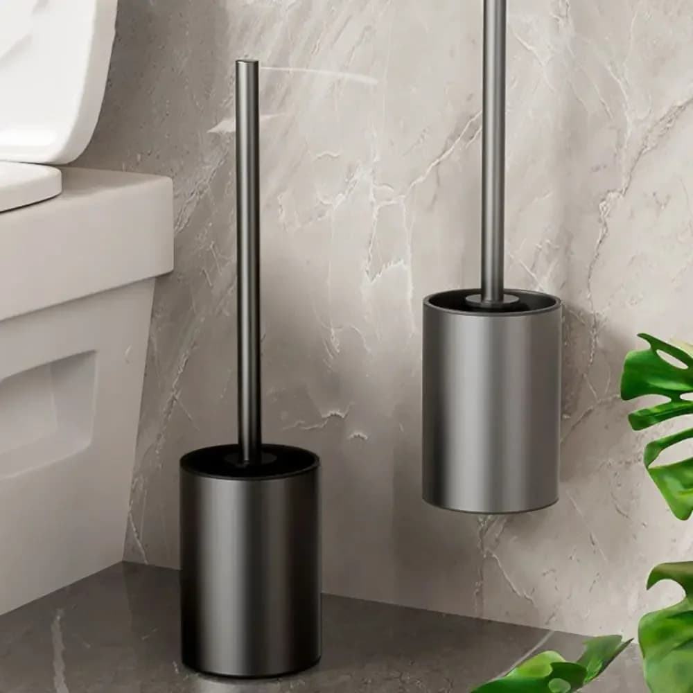 Porta scopino per WC alla moda, portatile, montato a parete, in alluminio, con manico lungo, strumenti per la pulizia del WC