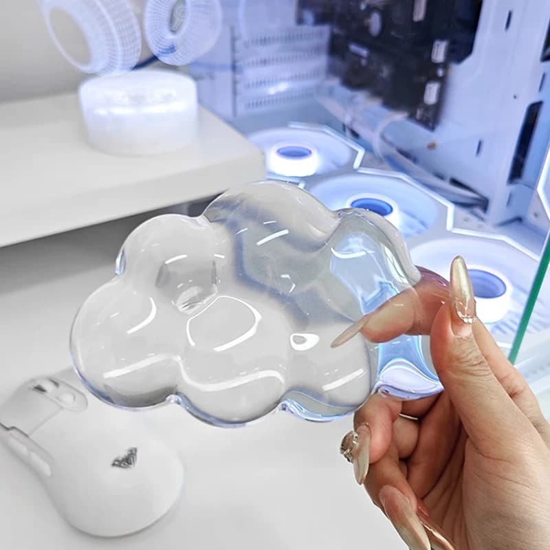Supporto per le mani Bracciale trasparente con nuvola blu Supporto per le mani Gomma siliconica Palmo antistress Tappetino per mouse Accessori per giocatori Tutore per polso