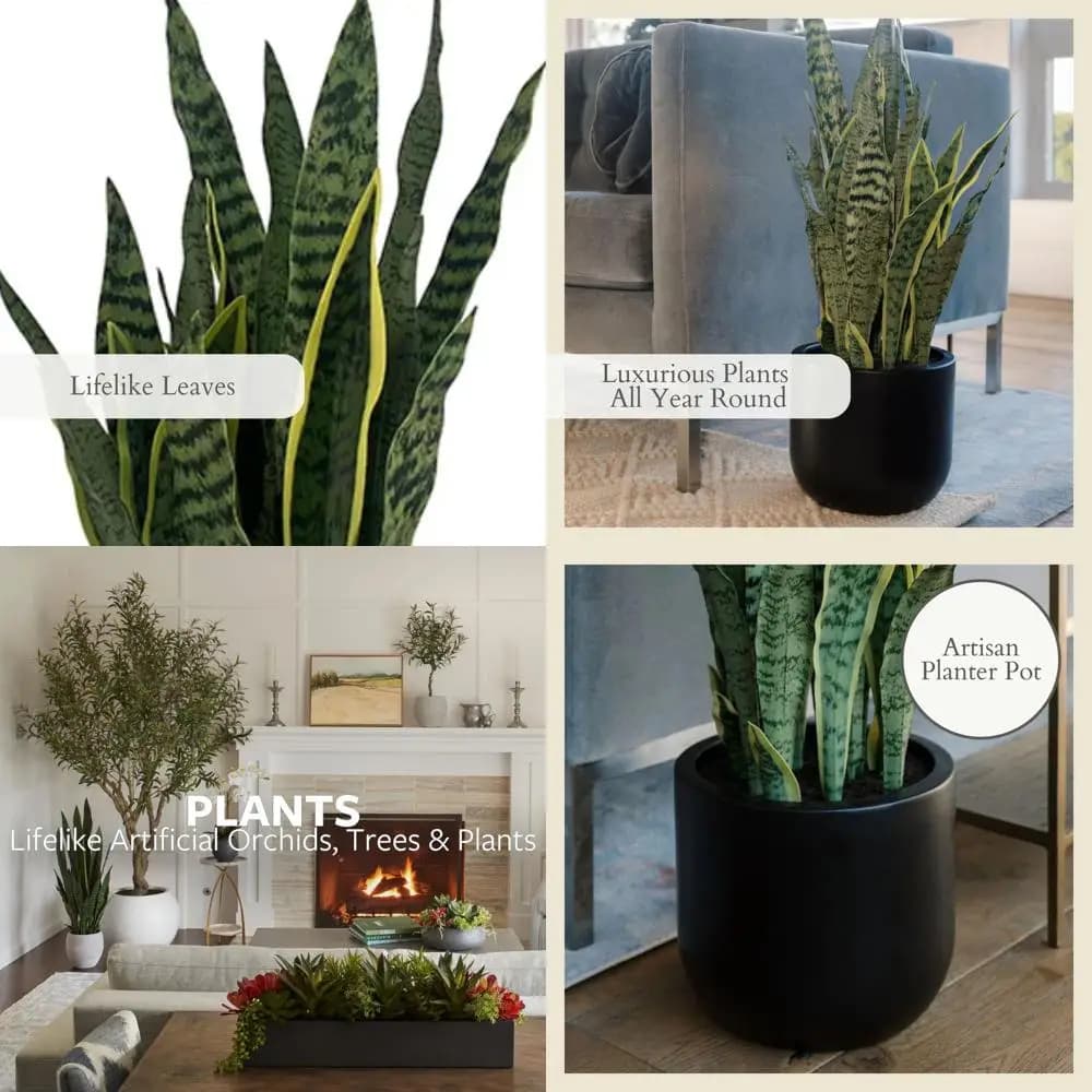 Pianta di Serpente Artificiale Alta 30 cm con Vaso Nero per Arredamento Interno Elegante e Aspetto Realistico delle Foglie