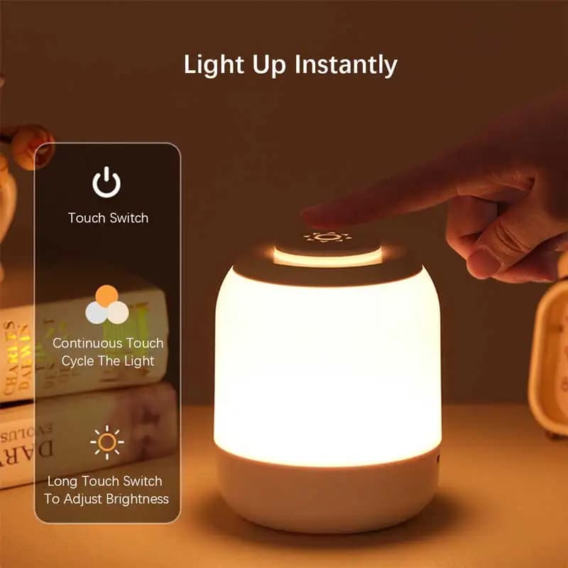 Luci notturne a LED, lampada da tavolo ricaricabile tramite USB a 3 luminosità, lampada da comodino portatile, per camera da letto, garage, camera da letto, sala studio