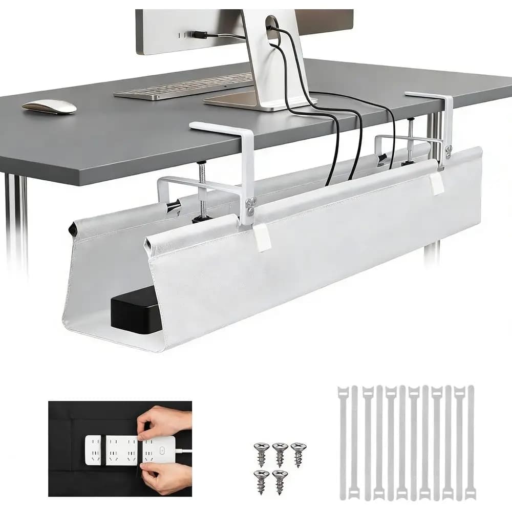 Vassoio porta cavi da scrivania senza foratura, 36 scomparti, facile da installare, ideale per casa, ufficio, gaming (Bianco)