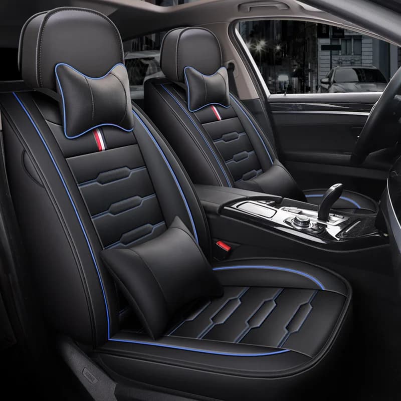 Set di Coprisedili Auto di Lusso per 5 Posti in Pelle PU Morbida Antiscivolo Resistente Impermeabile con Poggiatesta e Cuscini Lombari, Per Tutte le Stagioni