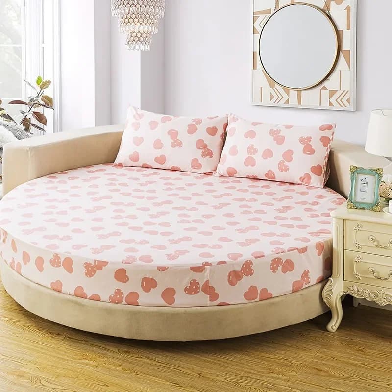 Lenzuolo con angoli in cotone da 3 pezzi con fasce elastiche Biancheria da letto per coprimaterasso rotondo Copriletto Queen Size tinta unita con federa