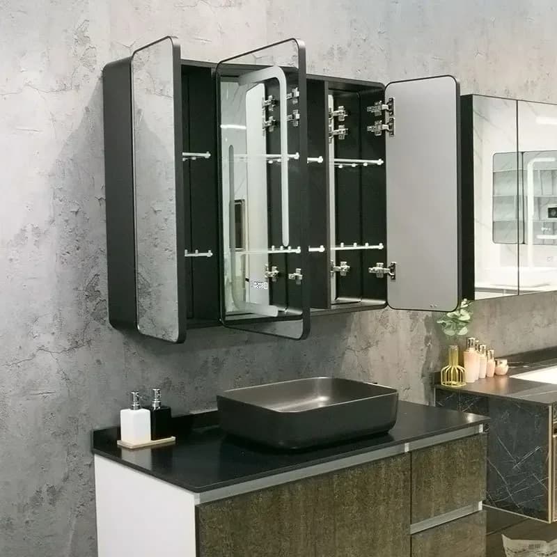 Armadietto a Specchio Intelligente con Illuminazione Integrata, in Lega di Alluminio, Montaggio a Parete con Ripiano, per Bagno