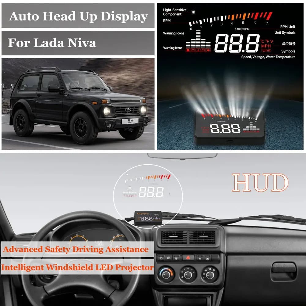 Display Head-Up per Auto Lada Niva 2010-2026, Proiettore LED HUD per Parabrezza, Accessori per Veicoli, Tachimetro, Contachilometri, Contagiri