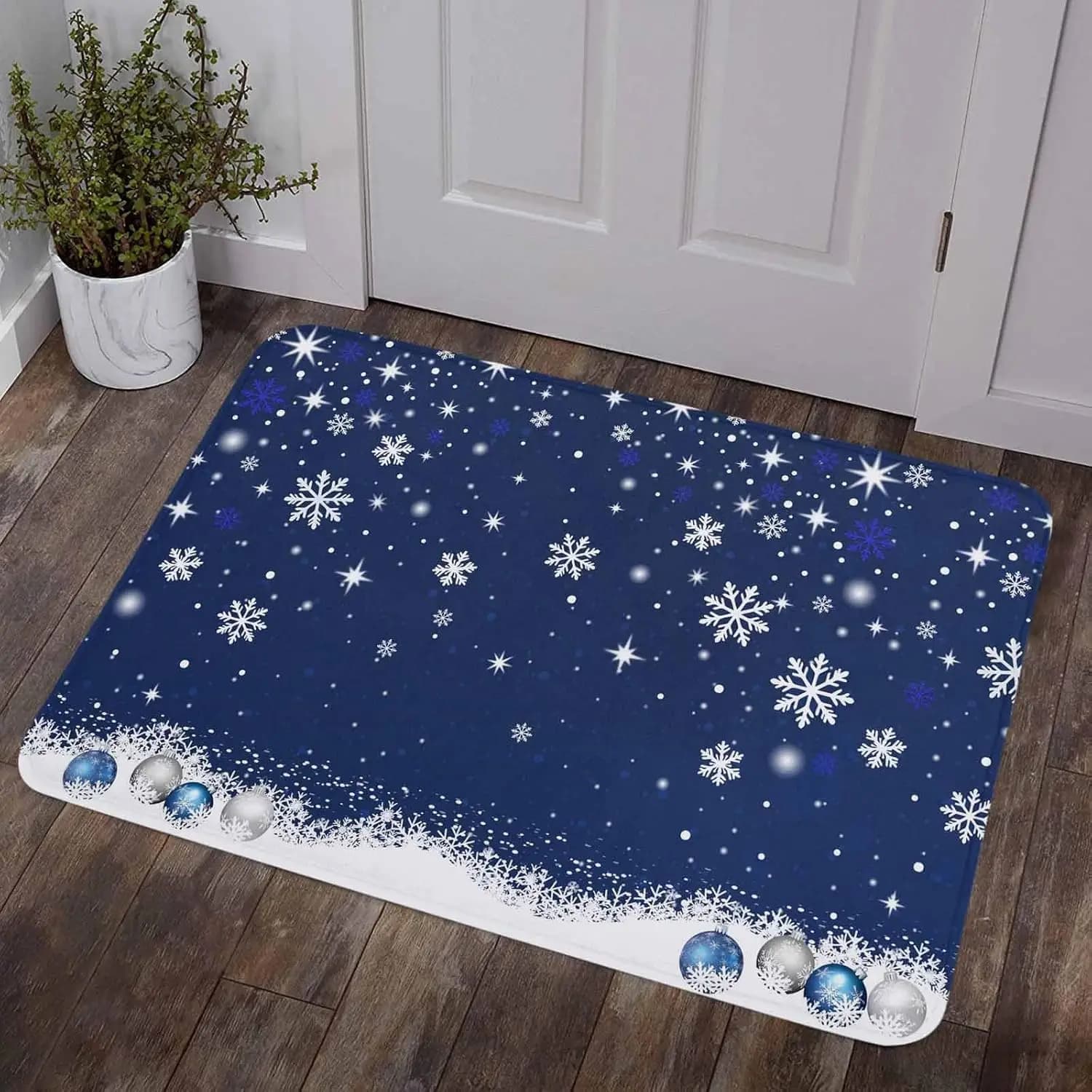 Natale Natale Fiocco di neve Palline Zerbino Decorazioni per la casa Tappeto antiscivolo per porta d'ingresso Tappetino di benvenuto Tappetino per camera da letto Decorazioni natalizie