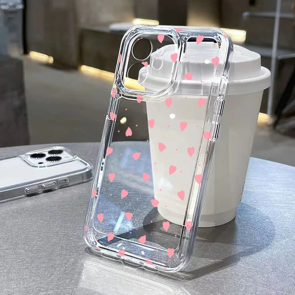 Pink Love Heart Phone Case For iPhone 16 17 Pro Max Case iPhone 15 11 13 12 14 Pro Max 7 8 Plus XR SE Shockproof Soft TPU Cover