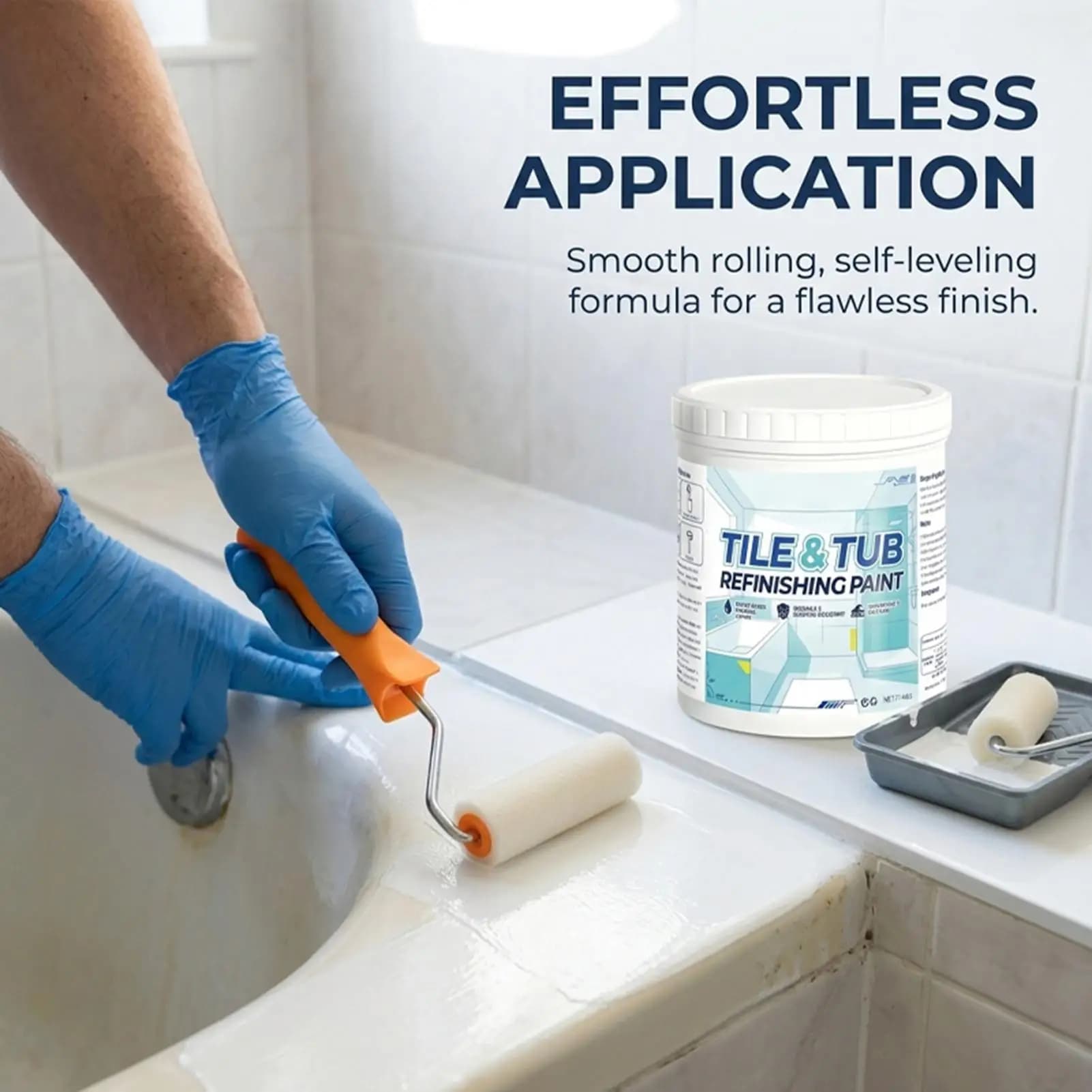 500g Tile Paint Semi Gloss Waterproof Refinishing Coating for Shower Sink Countertop Bathroom Kitchen Laundry Dormitory Hotel