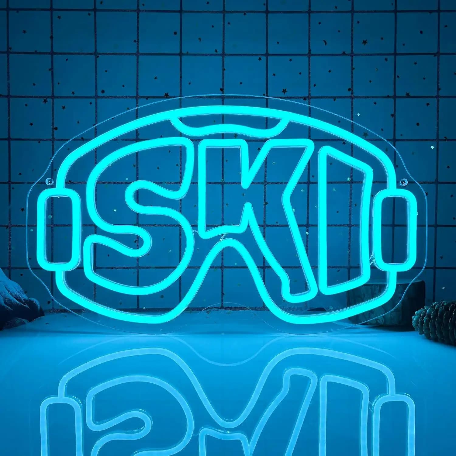 Ski Goggles Neon Sign Dimmable LED Light For Mountain Cabin Ski Lodge Bar Game Room Man Cave Winter Ski Theme Party Wall Decor