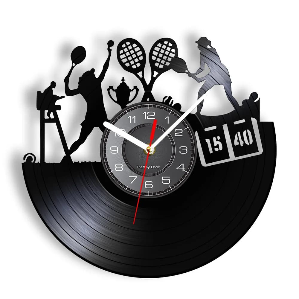 Female Tennis Players Vinyl Record Wall Clock For Living Room Tennis Game Live Silent Non Ticking Wall Clock Tennis Club Decor