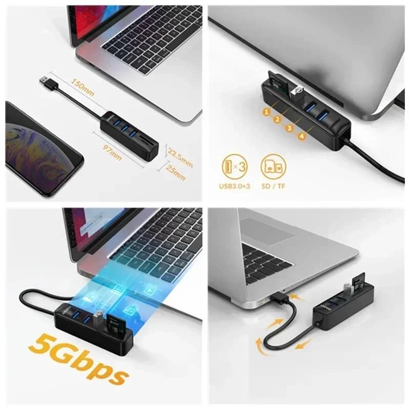 Espansore splitter USB 2.0 a 3 porte All in One Docking station HUB USB Lettore di schede SD TF Adattatore per lettore di schede di memoria per cavi PC