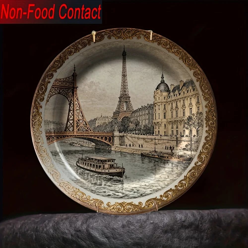 Piatto decorativo in ceramica della Torre Eiffel di Parigi - Decorazione da parete, adatto per case, soggiorni, uffici e feste.
