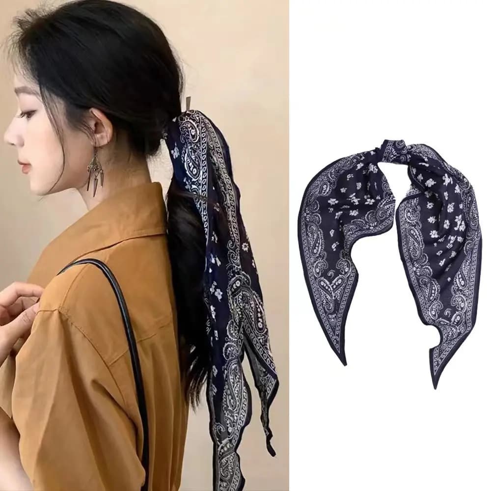 European and American classic long-staple cotton long scarf cashew headband headscarf silk scarf high-end square scarf light luxury minimalist