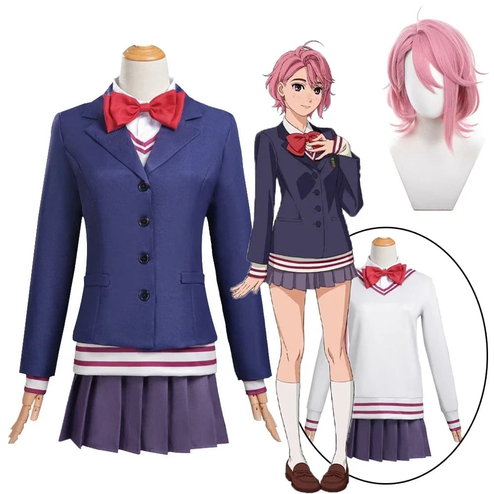 Costume Cosplay Anime Dandadan Aira Shiratori 2026 con Parrucca, Uniforme Scolastica, Giacca Blu JK per Donna