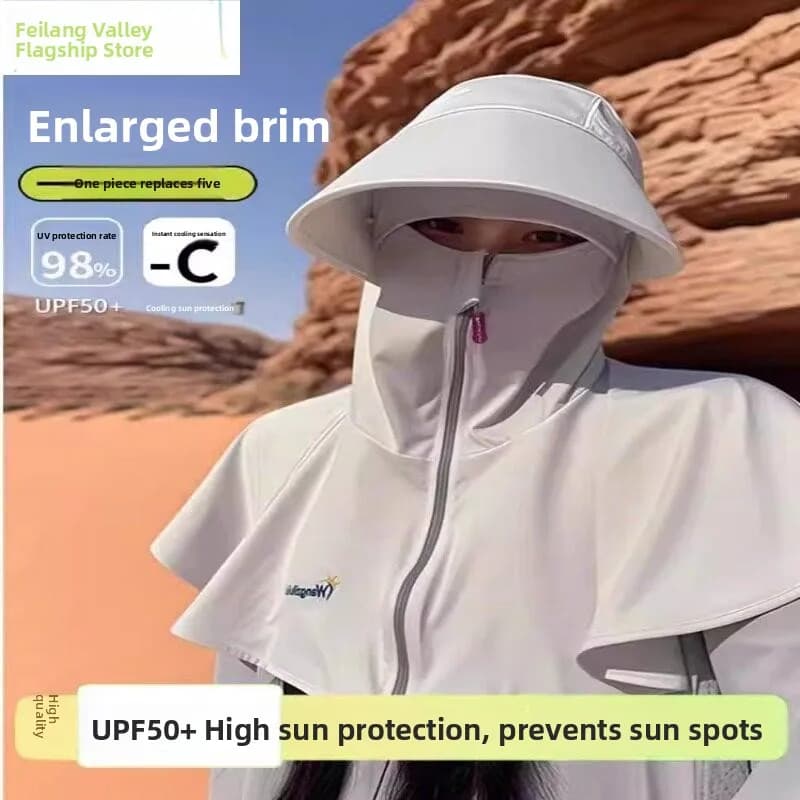 Cappello da donna in seta ghiacciata con protezione completa del collo, cappello parasole, protezione UV, maschera per il viso, design integrato, confortevole e traspirante