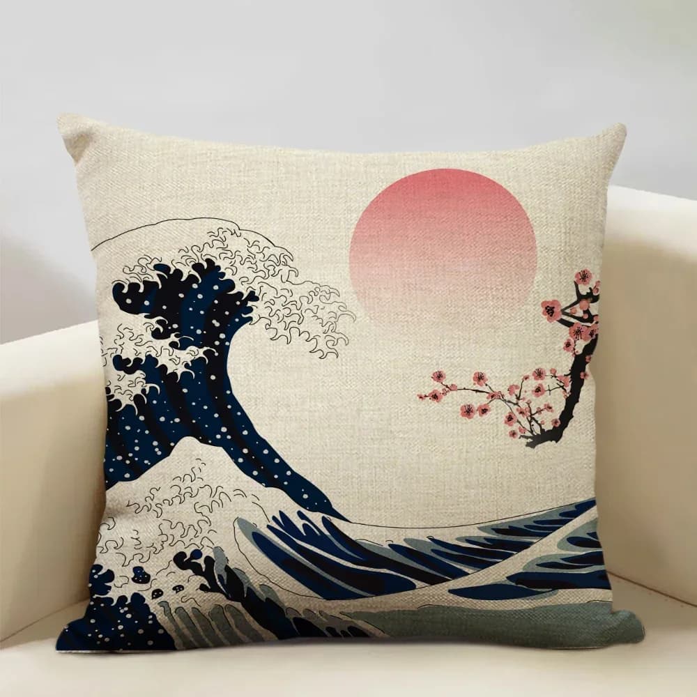 Giappone Monte Fuji Ukiyo-e Retro Fodera per cuscino Divano Federa Decorazioni per la casa Federa 45x45 cm Lino Prodotti tessili per la casa