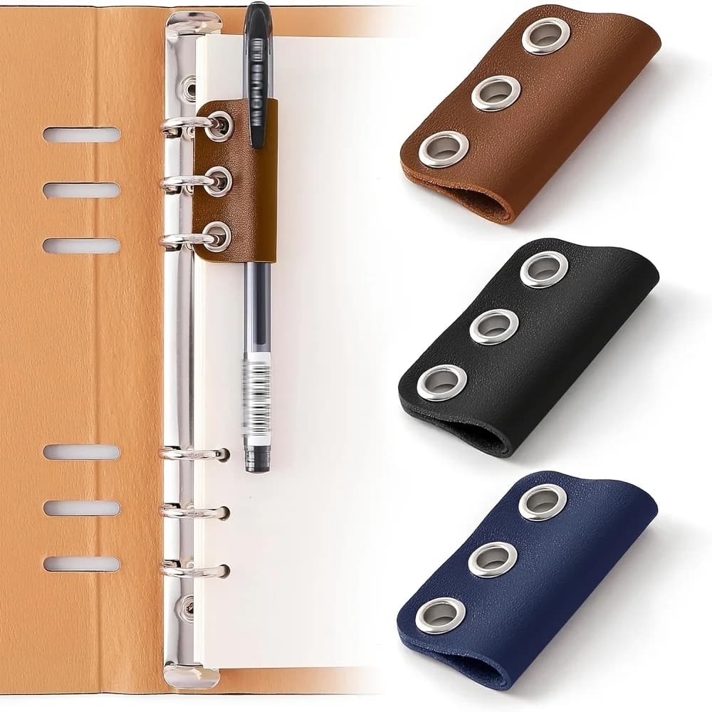 PU Leather Loose-Leaf Pen Ring and Pen Clip Accessories, Suitable for 6-Hole A5 Size/Other Sizes, Planner Loose-Leaf Notebook