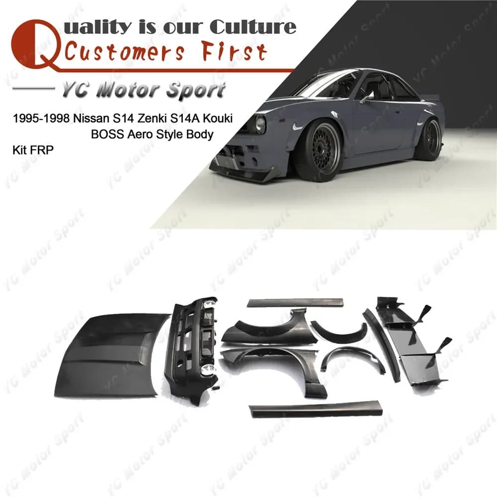 FRP Fiber Glass Body Kit Fit For 1995-1998 S14 Zenki S14A Kouki RB V2 BOSS Style Bodykits Hood Bumper Lip Fender Skirt Diffuser