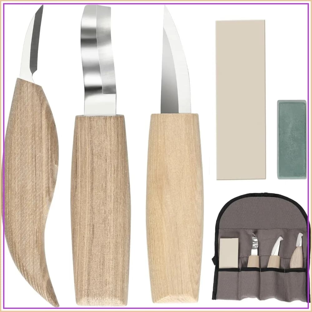 Wood Carving Tools Set - Knife Kit with Hook Knife, Whittling Knife, Detail Knife for Woodworking DIY