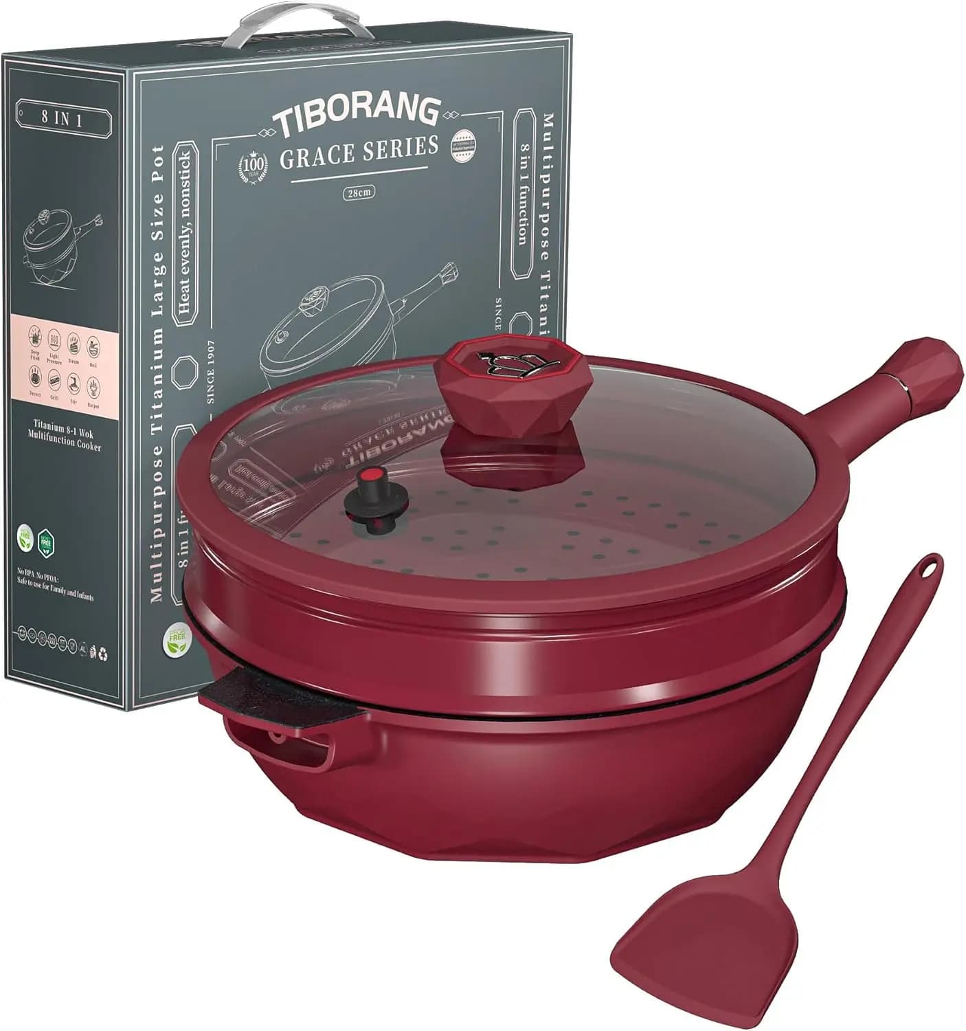8-in-1 non-stick pan with Glass Cover, Insulating Handle, Oven Fit and All Types of Floor Cooking