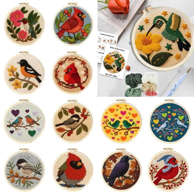 Punch Needle Embroidery Starter Kits Hummingbird Love DIY Punch Needle Set for Beginner Home Wall Decor Holiday Gift