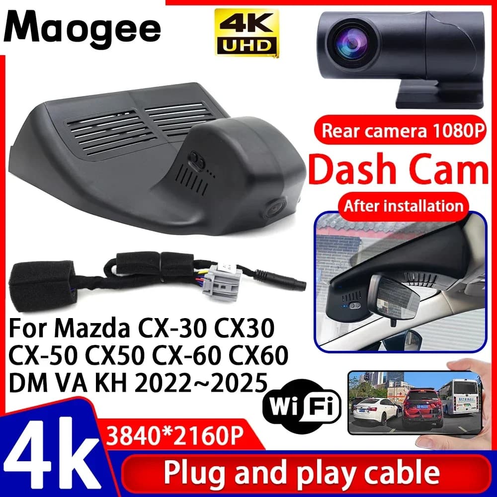 Video recorder with Night Vision 4K UHD Plug and Play, Dash Cam for Auto Mazda CX-30 CX30 CX-50 CX50 CX-60 CX60 DM VA KH 2022~2025