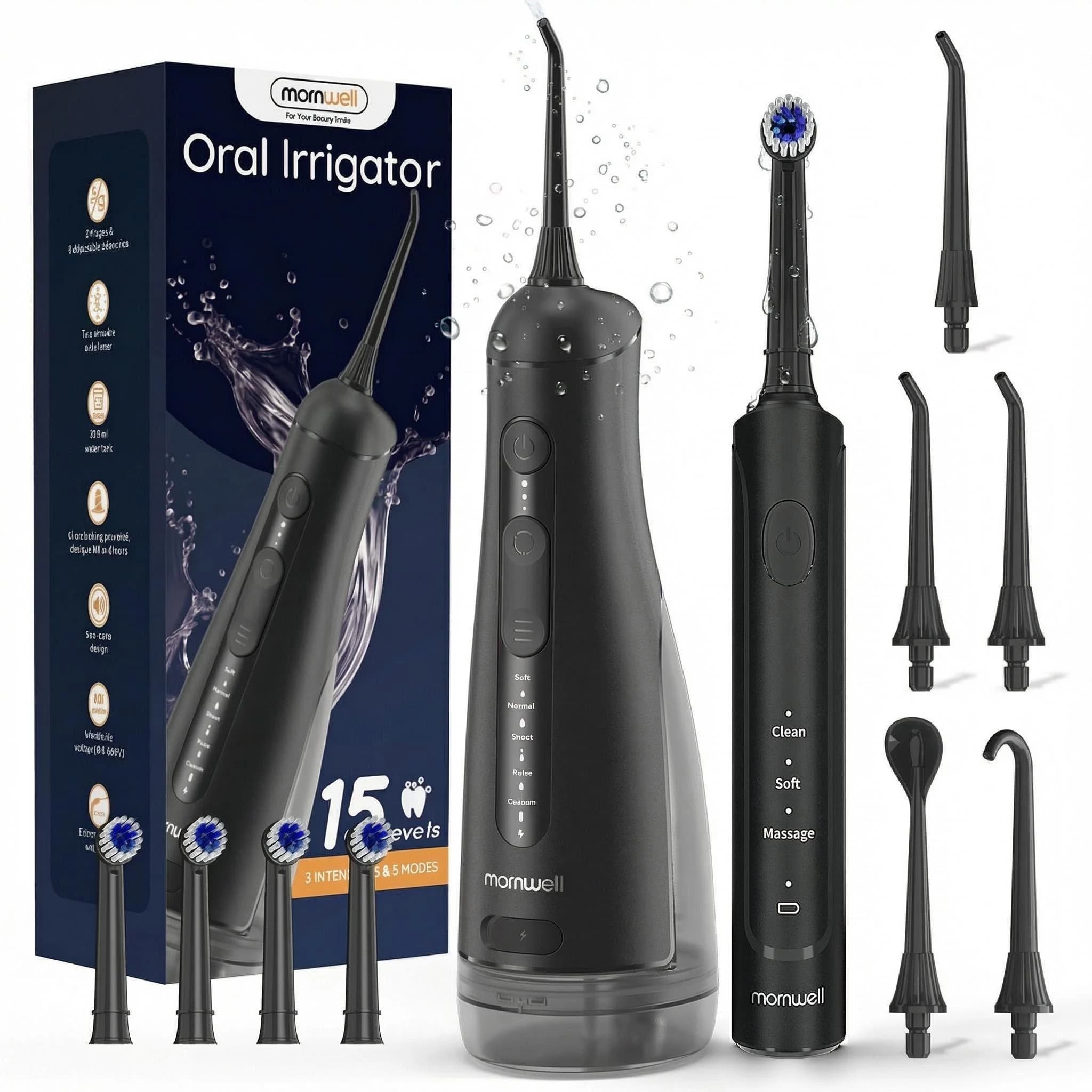 Threadless Hydropulsor for Tooth, Gender and Orthodontic Equipment – 5 Modes, 13 Water Pressure Levels, 300ML Tank, IPX7 Waterproof with Electric Brush