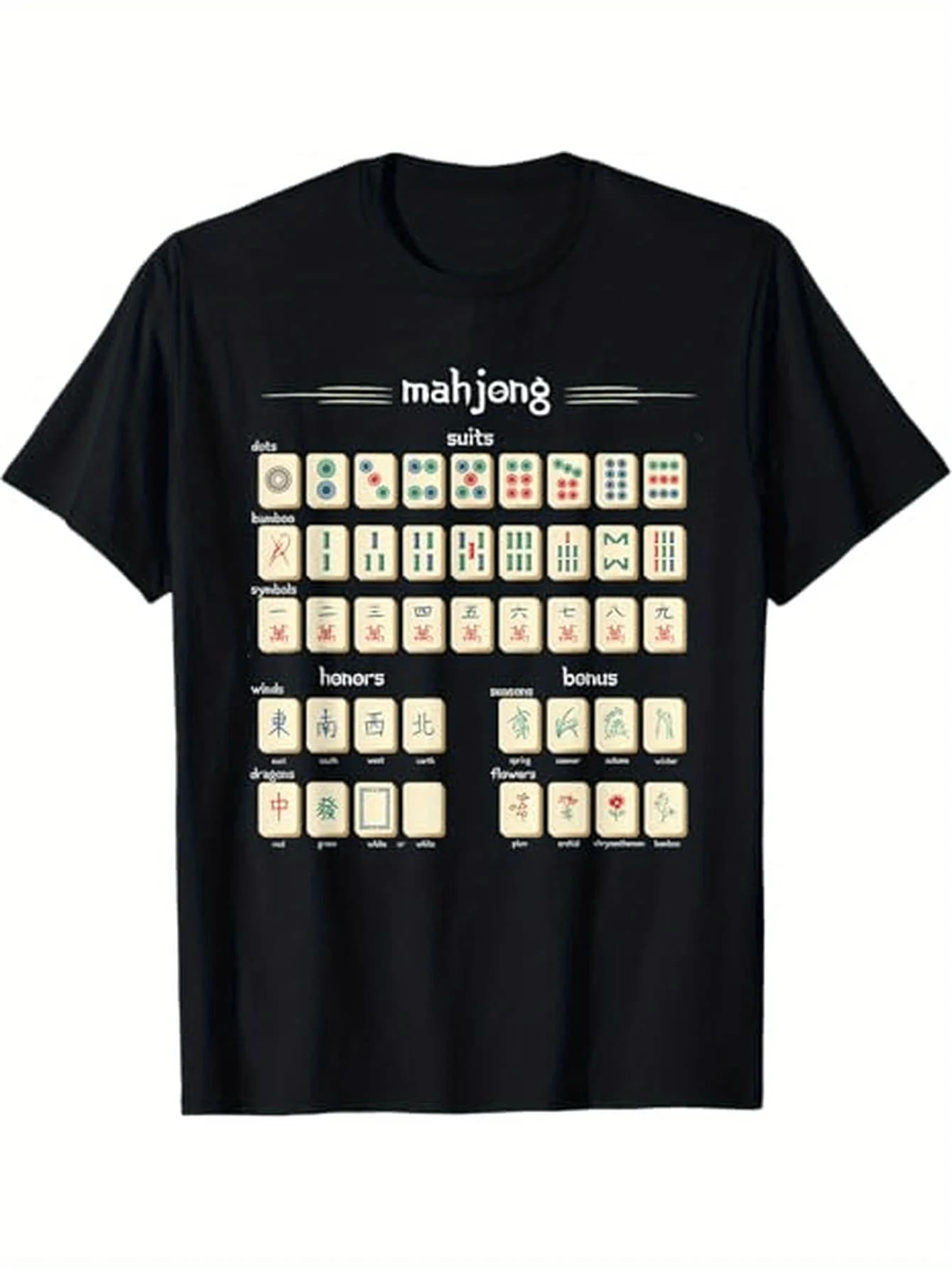 T-shirt grafica tradizionale cinese con piastrelle Mahjong, 100% cotone, girocollo, manica corta, estiva, casual, da uomo, streetwear